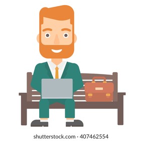 Man working on laptop.