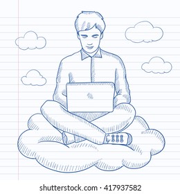 Hombre trabajando en laptop.