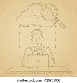 Man working on laptop.