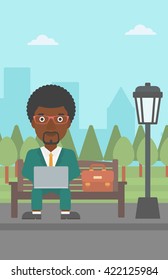 Man working on laptop.