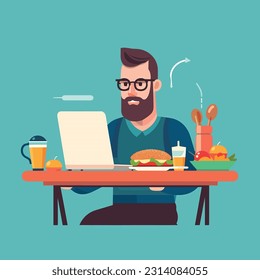 Man working on laptop in a cafe illustration