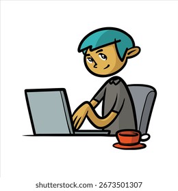 Homem trabalhando em um notebook com uma xícara de café
