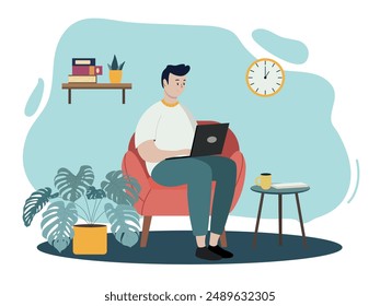 Man Working On Laptop In Comfortable Home Office Chair