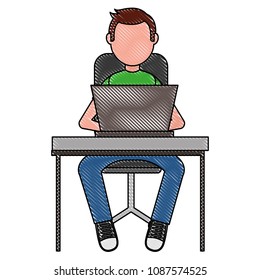 man working on a laptop computer office desk