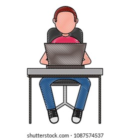 man working on a laptop computer office desk