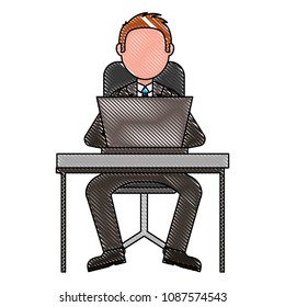 man working on a laptop computer office desk