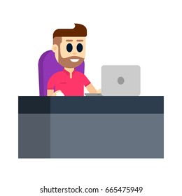 Man with working on a laptop computer. Designer, manager, businessmen work process