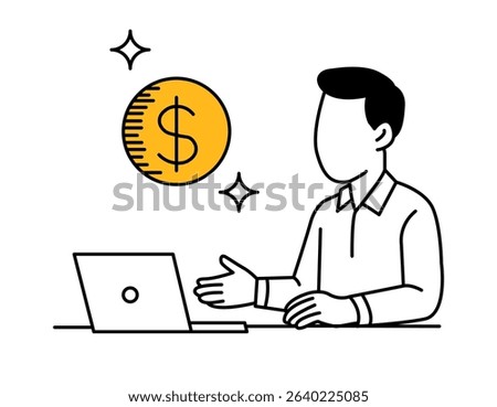 Man working on laptop discussing financial opportunity. Business concept showing revenue growth. Online money making strategy. Digital economy and financial planning.
