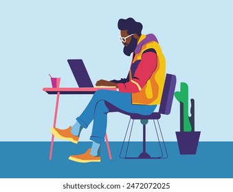 man working on laptop flat design