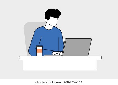 Un hombre que trabaja en una ilustración plana portátil