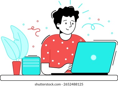 Man working on laptop focused on online sales and social media marketing from home office
