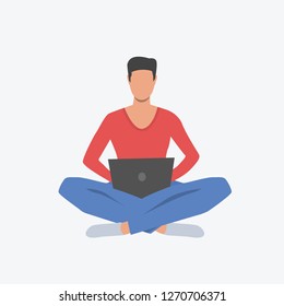 Man working on laptop. Freelancer, programming, communication. Can be used for topics like business, education, technology