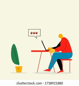 Man working on laptop, man working from home, home office concept, online education concept, freelance concept illustration, freelancer working at home, designer working from home