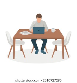 Man Working on Laptop at Home Desk