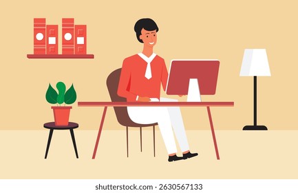 Man working on laptop at home. Work for home, Freelance, studying, distance learning