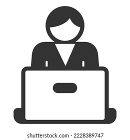 Man working on a laptop - icon, illustration on white background, glyph style