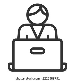 Man working on a laptop - icon, illustration on white background, outline style