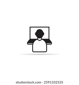 man working on laptop icon with shadow on white background