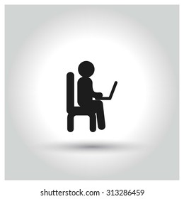 man working on laptop Icon. Black Business Pictogram. vector illustration