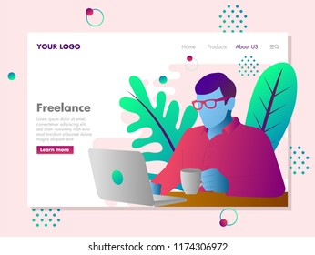 Man Working on a Laptop illustration for landing page