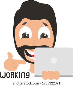 Man working on laptop, illustration, vector on white background