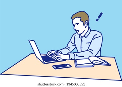 Man working on a laptop computer　got Inspiration, Vector illustration