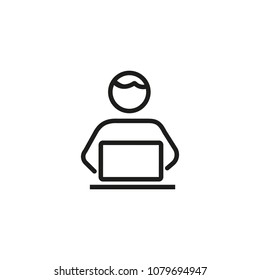 Man working on laptop line icon. Office employee, manager, pc. People concept. Can be used for topics like sedentary work, office, workplace.