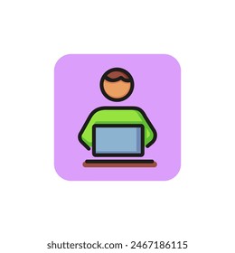 Man working on laptop line icon. Office employee, manager, pc. People concept. Can be used for topics like sedentary work, office, workplace.