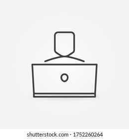 Man working on Laptop linear vector concept icon or logo element