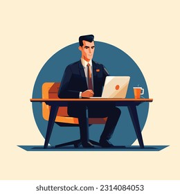 Mann, der an Laptop arbeitet, Bürografik