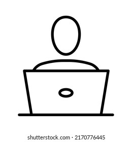 Man working on laptop. Person using computer for distant work. Pictogram isolated on a white background.