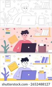 Man working on laptop for project development in a creative workspace setting