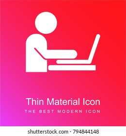 Man working on a laptop from side view red and pink gradient material white icon minimal design