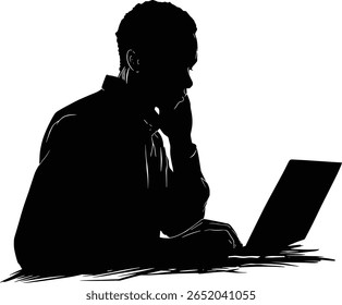 Man Working on Laptop Silhouette Side View