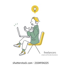 hombre trabajando en laptop, ilustración simple y amigable