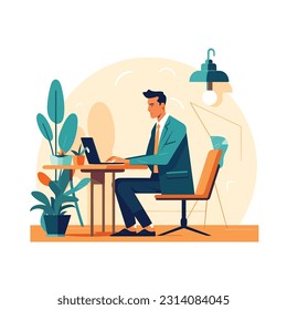 Man working on laptop simple illustration