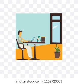 Man working on the laptop vector icon isolated on transparent background, Man working on the laptop logo concept
