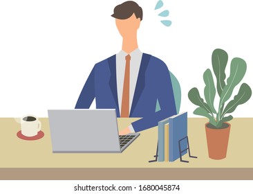 A man working on a laptop. Vector illustration. Remote work.