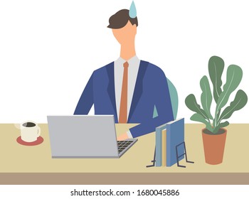 A man working on a laptop. Vector illustration. Remote work.