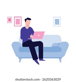 Man working on laptop Vector illustration which can easily modify or edit
