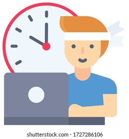 Man working on laptop, work from home related vector