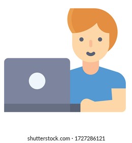 Man working on laptop, work from home related vector