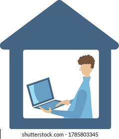 Man working on laptop. Work indoor.