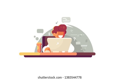 Man working on the office with flat style illustration