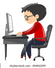 Man working on personal computer illustration