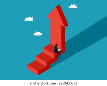 man working on progress arrow. Continuous and step by step growth. vector illustration
