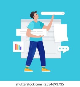 Man working on the project, design, web page