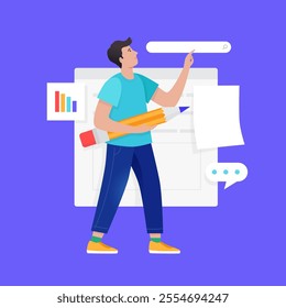 Man working on the project, design, web page