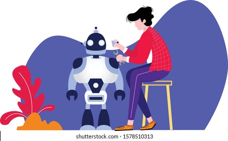 A man working on robot with elegant colors