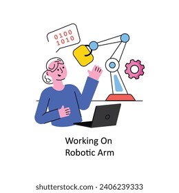 Man Working On Robotic Arm vector Filled outline Design illustration. Symbol on White background EPS 10 File 